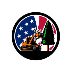 American Forestry Mulcher USA Flag Retro