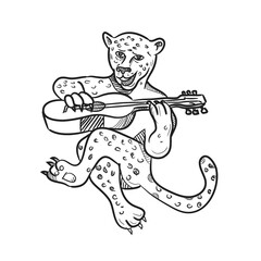 Fototapeta na wymiar Happy Leopard Playing Acoustic Guitar Cartoon
