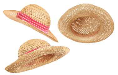 Isolated straw hat, three views