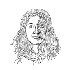 Foto op Plexiglas Norse Goddess Hel Face Front Drawing Black and White © patrimonio designs