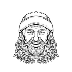 Rastafarian Dude Head Front Drawing Black and White