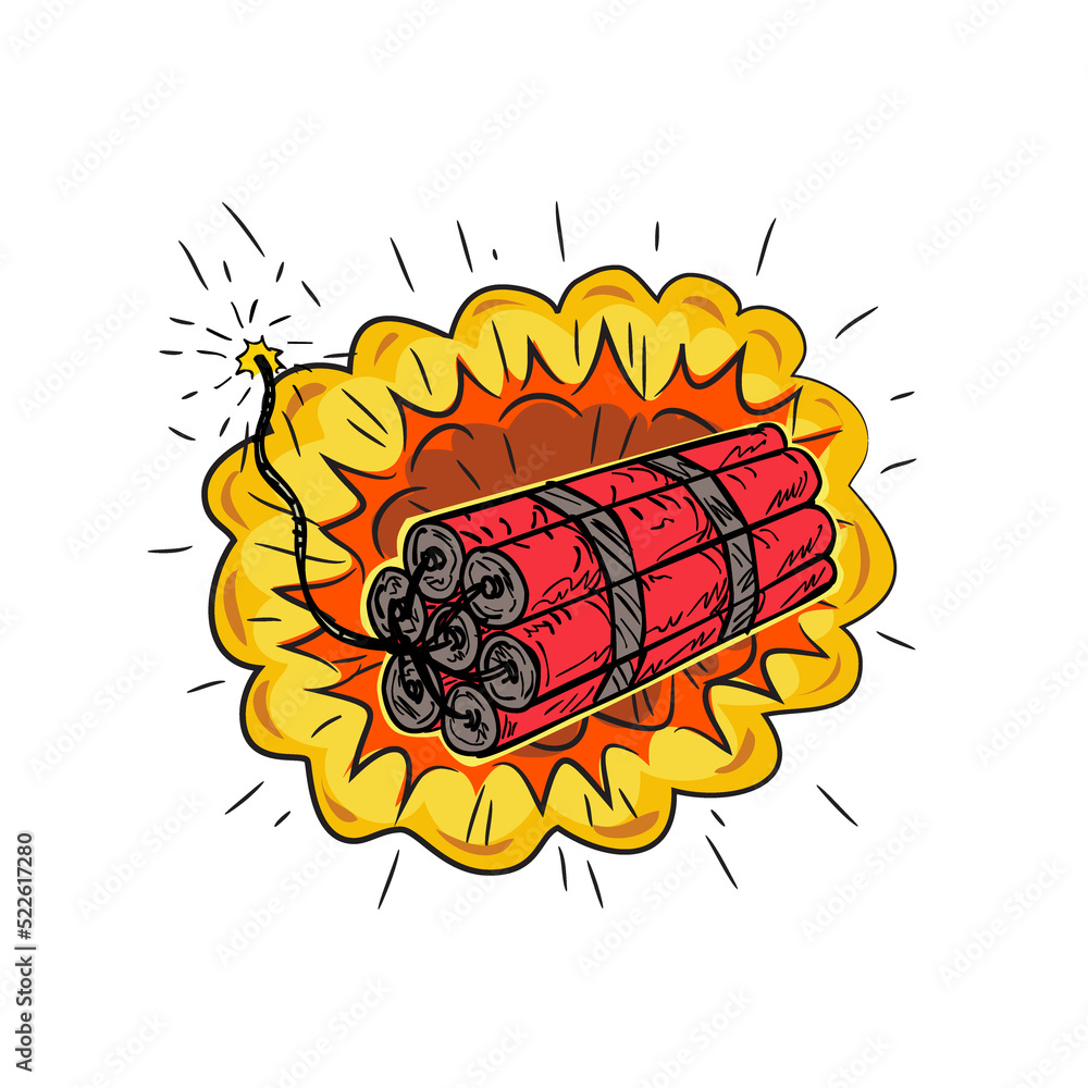 Poster tnt dynamite stick lit fuse exploding drawing