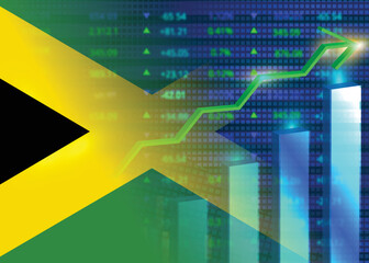 Economic growth in Jamaica.Jamaica's stock market.Jamaican flag with charts,growth arrow