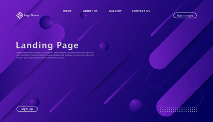 Modern geometric gradient landing page template design,purple background,shapes design