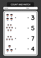 Count and match game with girl. worksheet for preschool kids, kids activity sheet