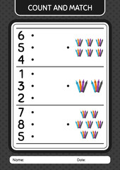Count and match game with crayons. worksheet for preschool kids, kids activity sheet
