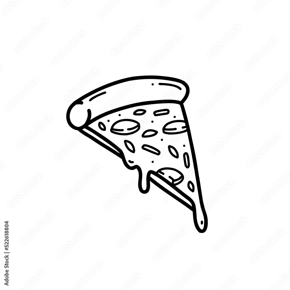 Wall mural fast pizza slice doodle hand drawn illustration