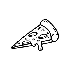 pizza slice with melting cheese doodle hand drawn illustration