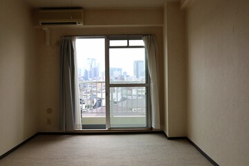 The scenery seen from the window of a vacant studio apartment.Sendai City, Miyagi Prefecture Japan August 2022.