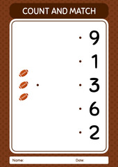 Count and match game with rugbyball. worksheet for preschool kids, kids activity sheet