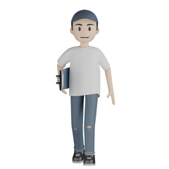 3d man with skateboard