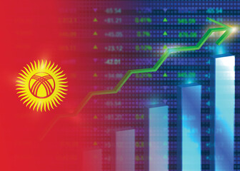 Economic growth in Kyrgyzstan.Kyrgyzstan's stock market.Kyrgyzstan flag with charts,growth arrow