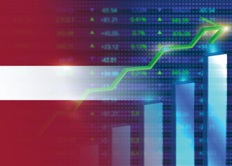 Economic growth in Latvia.Latvia's stock market.Latvian flag with charts,growth arrow