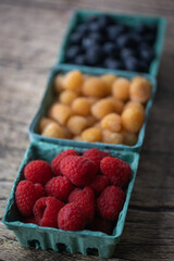 raspberry, yellow raspberry and blueberry