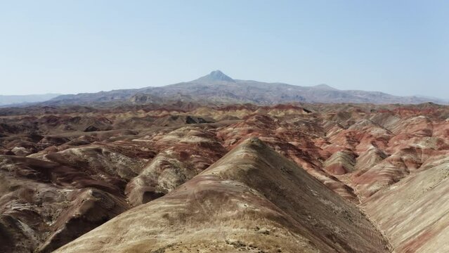 Aerial view of Rainbow Hills in Igdir. 4K Footage in Turkey