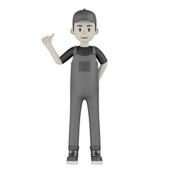 3d mechanic with arms raised