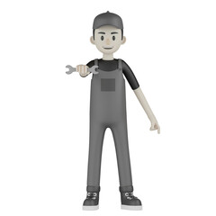 3d mechanic with car tire