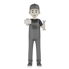 3d mechanic with car tire