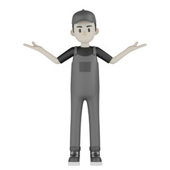 3d mechanic with arms raised