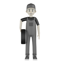 3d mechanic with car tire