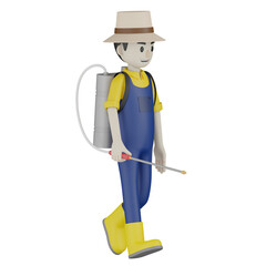 3d farmer with cleaner