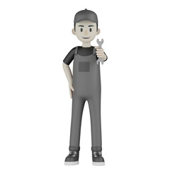 3d mechanic with car tire