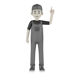 3d mechanic with arms raised
