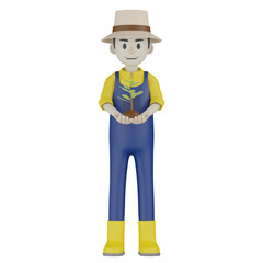 3d farmer with cleaner