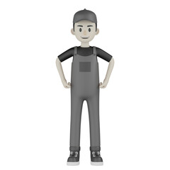 3d mechanic with arms raised