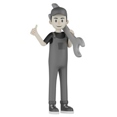 3d mechanic with car tire