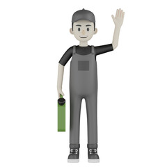 3d mechanic with car tire