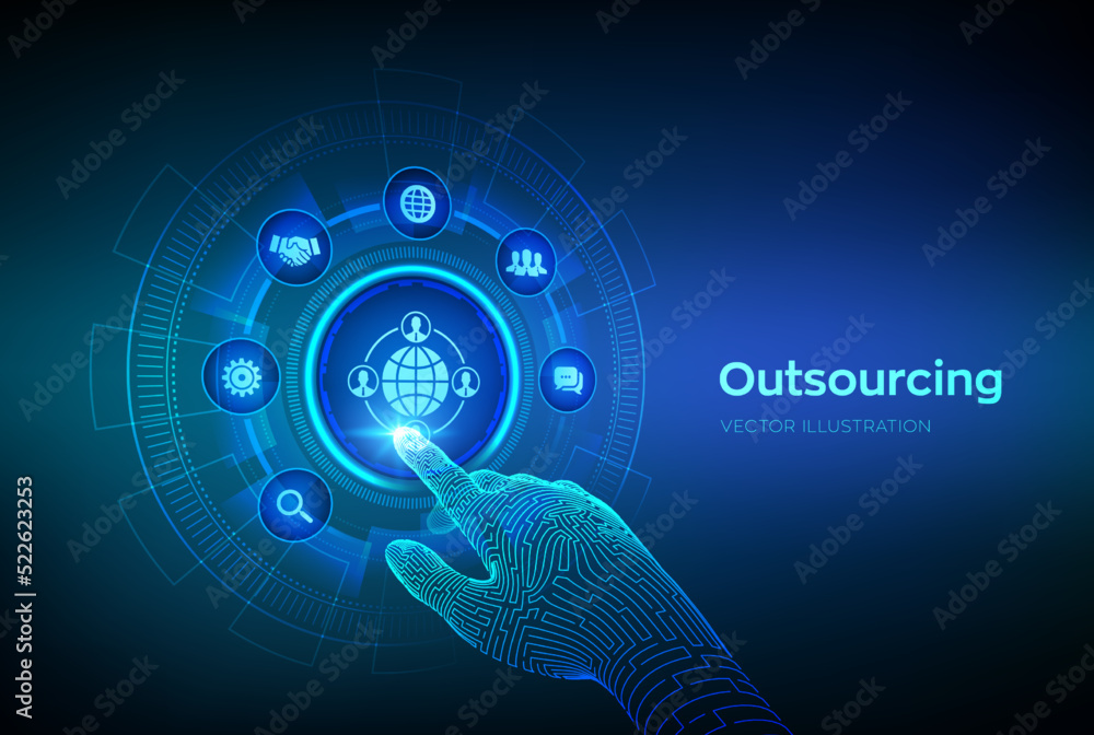 Poster outsourcing and hr. social network and global recruitment. global recruitment business and internet 