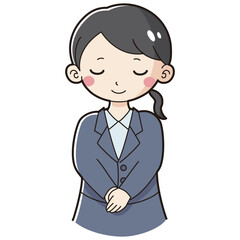 お辞儀をするスーツを着た女性のイラスト