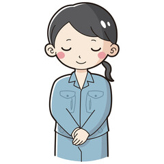 お辞儀をする作業服を着た女性のイラスト