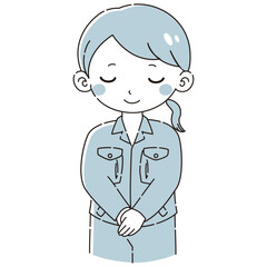 お辞儀をする作業服を着た女性のイラスト