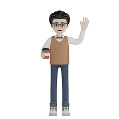 3d man with glasses and a bag