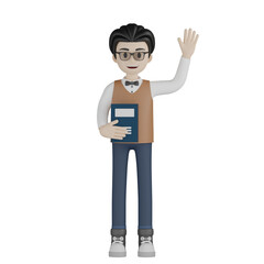 3d man with glasses and a bag