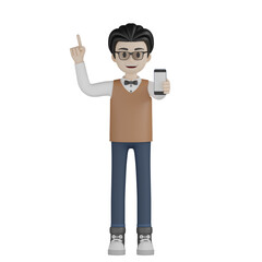 3d man with glasses and a bag