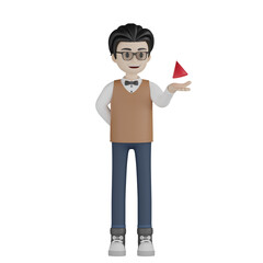 3d man with glasses and a bag