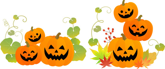 ハロウィンカボチャのカット_2パターン_ベクターイラスト