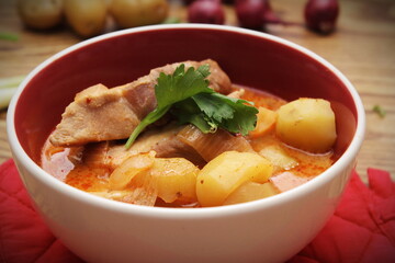 Hot traditional Thai beef massaman curry, thai cuisine