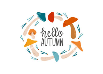 Hello autumn lettering fall season slogan vector