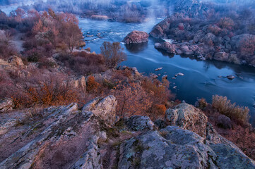 River among the rocks. Top view. Ukraine. 