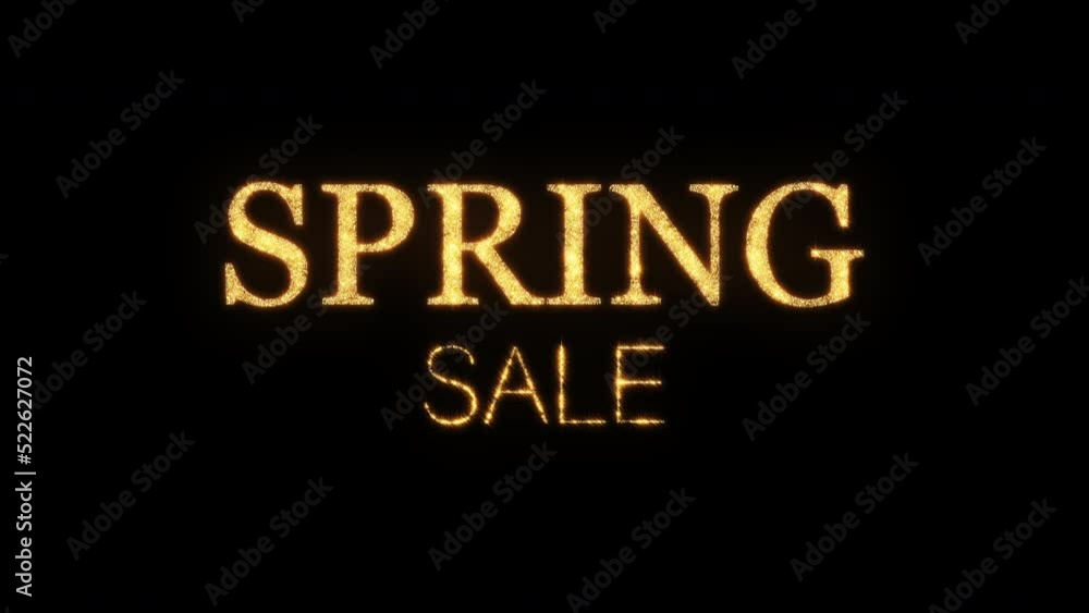 Poster spring sale golden shine flickering text animation on black background. spring sale text with loopin