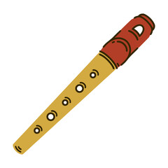 Flute whistle vector icon. Hand drawn wooden, bamboo musical instrument. Irish fife isolated on white. Tool for classical and folk melodies. Flat cartoon clipart for web, logo, apps, print