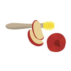 Cut apple with sweet honey on white background. Rosh hashanah (Jewish New Year) celebration