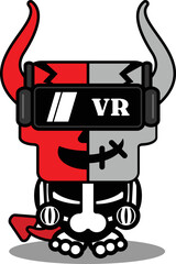 vector illustration of cartoon voodoo devil doll mascot character halloween cute skull virtual reality