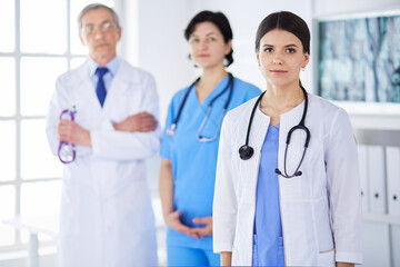 Fototapeta premium Group of doctors and nurses standing in the hospital Accident and Emergency department