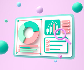 3D SEO Optimization, web analytics and seo marketing social media concept. 3d illustration