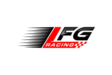 Racing car logo design checkered flag motion speed illustration symbol garage workshop